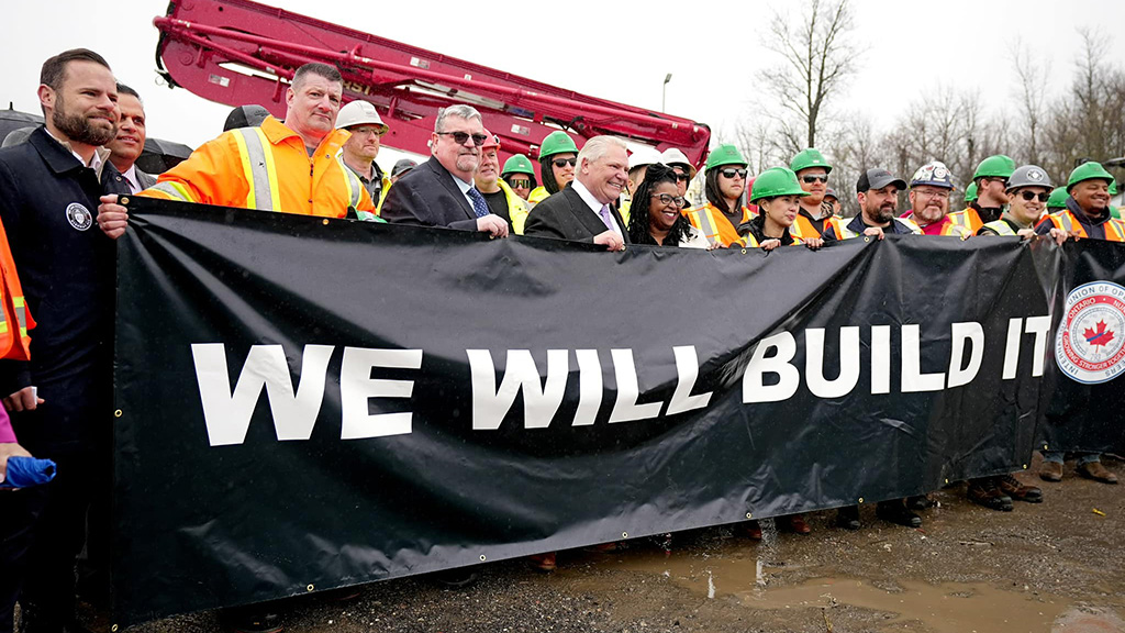 Ontario Premier Doug Ford met with construction stakeholders April 30 during a presentation on Highway 413 in Caledon, Ont.