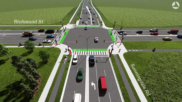 Shown is a conceptual rendering of the Sunningdale Road and Richmond Street intersection improvements project.