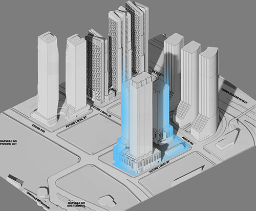 A transit-oriented community is being proposed by Toronto-based Distrikt Developments for Oakville’s Midtown area that would include 11 tall towers and would create approximately 6,908 residential units.