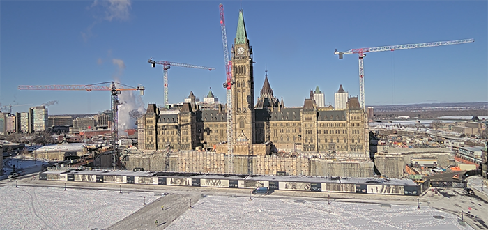 With an estimated cost between $4.5 and $5 billion, construction at Ottawa Centre Block is being undertaken by PCL and EllisDon in joint venture and completion is scheduled for 2030 or 2031.