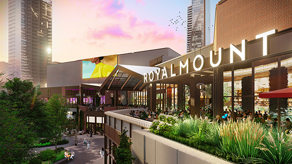 An indoor/outdoor food mall is part of the $7 billion mixed-use Royalmount project in Montréal that boasts numerous green operational initiatives.