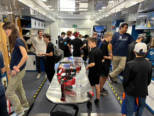 A photo of a crowd of students exploring skilled trade careers through the Skills Ontario Trades & Tech Truck program at the Mississauga Level Up! Career Fair.