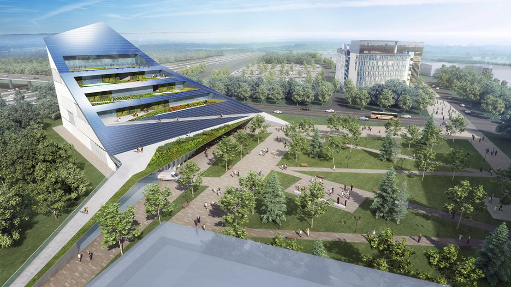 The proposed net-zero vertical farm at U of T Scarborough is part of the EaRTH District, an initiative between the U of T and Centennial College focused on advancing the cleantech sector.