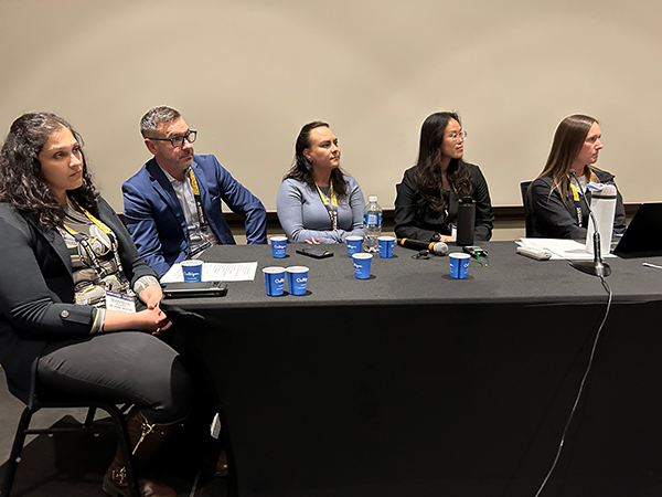 The Women in Concrete: Building Futures and Breaking Barriers seminar panellists included (from left to right) Manisha Nijhawan, David Kelly, Maria Camila Castro Garrido, Tiffany Ongtenco, and Stacia Van Zetten.