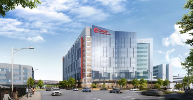 A rendering of the first phase of the Cooper University Health Care project in Camden, N.J. A 10-storey, 35,000-square-foot hospital tower across from the MD Anderson Cancer Center.