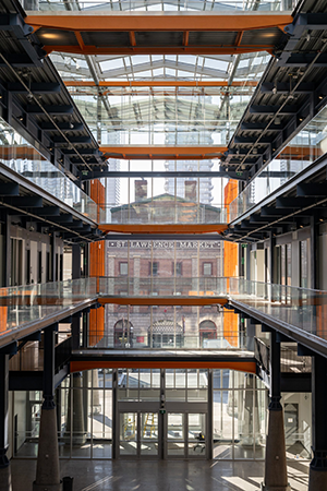 Picture is an interior view of the atrium looking toward the St. Lawrence Market.