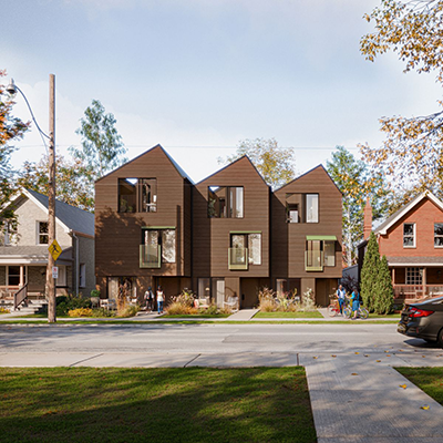 Pictured is a rendering for a stacked townhouse in Ontario.