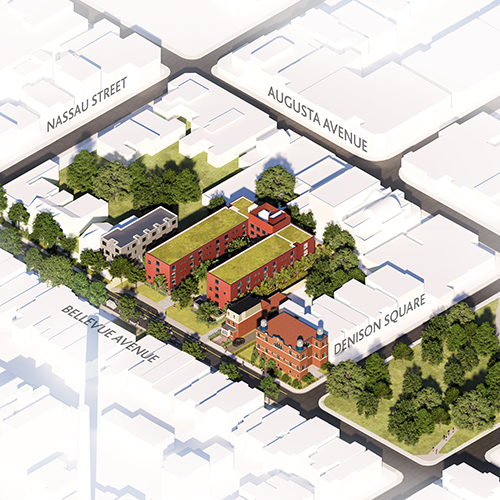 The U-shaped design allows for more units than a traditional building design on the lot. It will be clad in a red standing seam metal siding, inspired by the character of the neighbourhood.