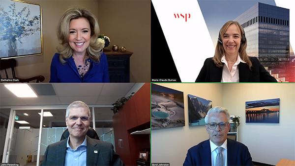 On May 26 broadcaster Catherine Clark (top left) hosted a webcast discussion featuring leading consulting engineering CEOs as part of the ACEC’s 100th-anniversary program-ming in 2025.
