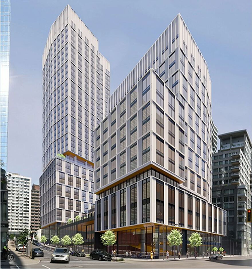 Groupe Mach鈥檚 proposed new residential tower will replace a 1950s brutalist style office building and include 200 units and tenant amenities such as green spaces on the third and 23rd levels.