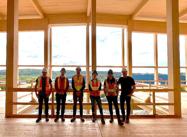 Shown is a picture of the crew at the mass timber project.