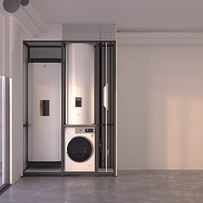 Known as CUP (compact utility pods), WZMH has developed plug-and play closets that would contain electric mini heating/cooling units and other systems to operate a home.