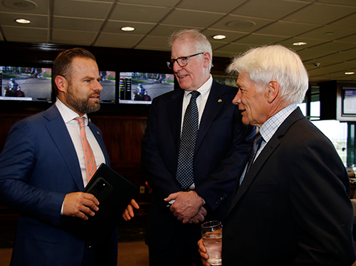 Ontario Minister of Labour David Piccini (left) chatted with COCA president Ian Cunningham and former COCA chair Don Gosen at the COCA anniversary dinner June 12.