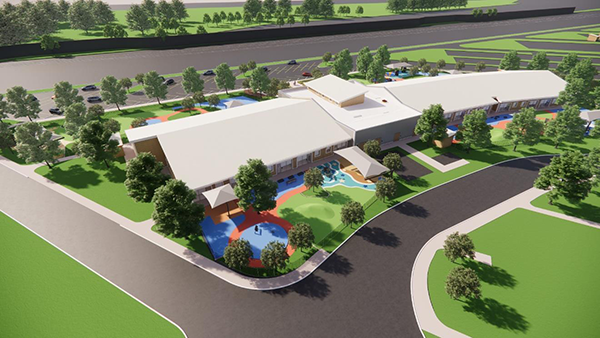 A rendering of a child development centre planned to be built at Naval Support Activity Hampton Roads, Va., that will make use of cross-laminated timber.