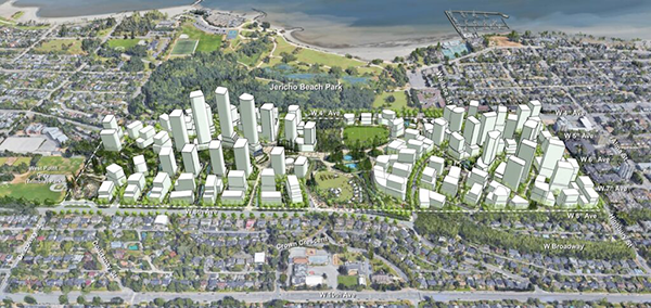 The 90-acre Jericho Lands site will contain a range of towers and MURBs with the tallest reaching 49 storeys. Three 49-storey towers, named The Sentinels, symbolize the Musqueam, Squamish and Tsleil-Waututh nations that make up the MST Development.