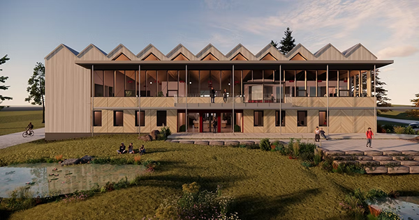 The rectangular building was laid out with its long side lying on an east-west axis in order to enjoy the views to the south, attracting the architects towards the principles of Passivhaus design.