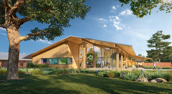 Shown is a rendering of a child development centre planned to be built at Joint Expeditionary Base Little Creek-Fort Story, Va., that will make use of cross-laminated timber.