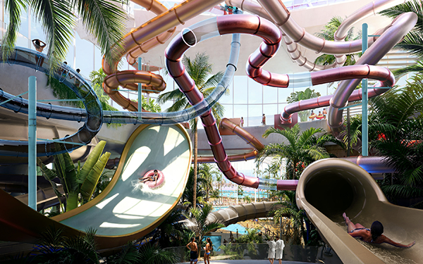 Therme Canada's waterpark and wellness centre is where visitors can ride waterslides, but also thermal bathing, social saunas, pools and relaxation areas inspired by global spa traditions, the company states.