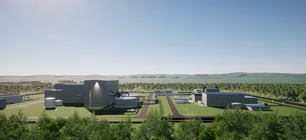 A rendering of a Natrium reactor and energy storage system that combines advanced nuclear technology with molten salt storage, enabling flexible, carbon-free power generation to meet peak energy demands.
