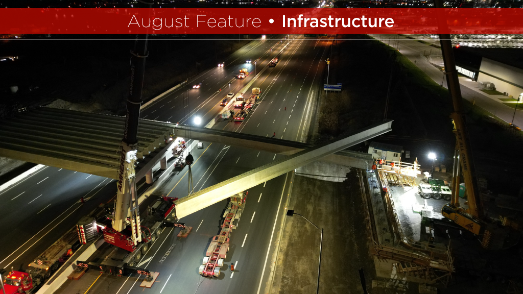 Night work to install 22 girders, preparing for construction of the 80-metre-long bridge.