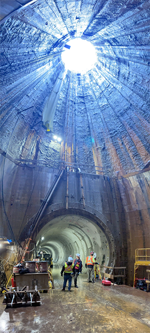 The new water supply tunnel is 6.5 metres in diameter, just over one kilometre long, and contains three new steel watermains which are designed to withstand a one-in-10,000-year earthquake.