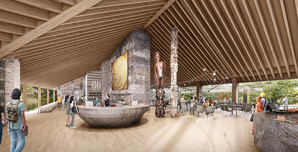 Shown is a conceptual rendering by Hariri Pontarini Architects of the lobby of the McMichael Canadian Art Collection.