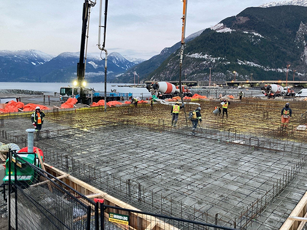 At 556 cubic metres, the foundation for the centre is Naikoon’s largest concrete pour by volume to date.