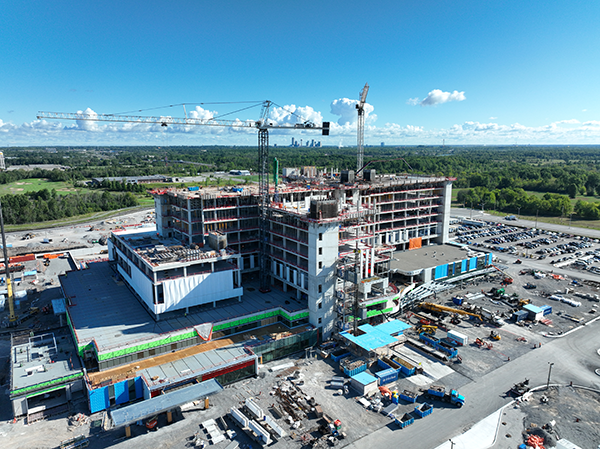 Work on the South Niagara Hospital project is now into year three. Sustainability features helping to reach LEED Silver certification include LED lighting, water use reductions, metering and monitoring systems, green roofs, high efficiency HVAC equipment and ad-vanced heat recovery.