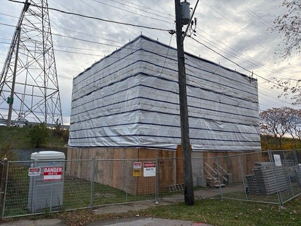 Work is being done to stabilize and preserve the exterior masonry, soffits and facia of the1857 vintage structure.