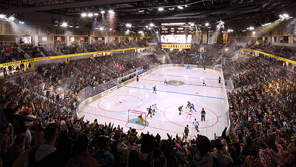 The approximately 200,000 square foot new, permanent home of the Brantford Bulldogs Ontario Hockey League team will accommodate over 5,200 spectators.