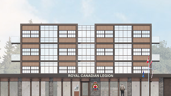 While the design hasn’t been finalized, the apartment building will be constructed on stilts because of the site’s bedrock conditions and the slope of the property. The 1970s legion hall will be replaced by a larger facility that will feature the legion’s traditional ceremonial space and a bar.