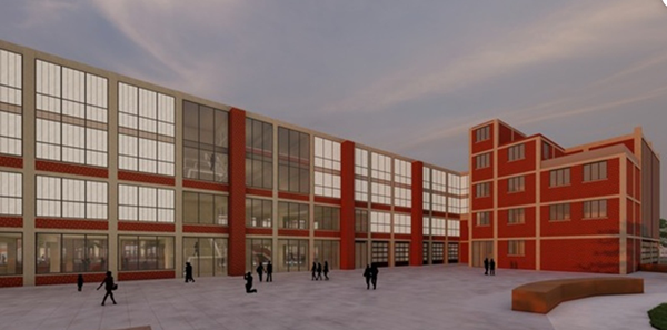 A rendering of the last remaining Packard plant building. 