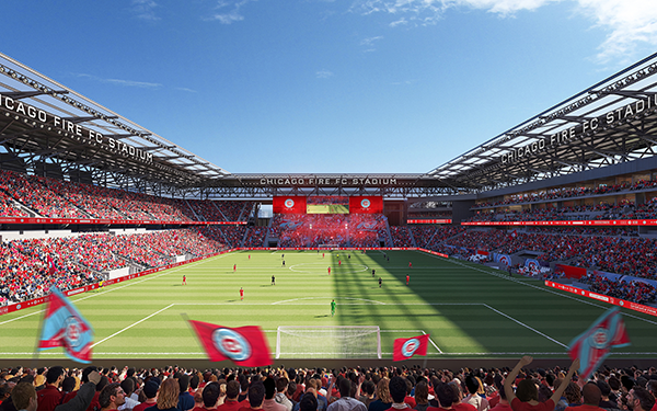 The new 22,000-seat Chicago Fire FC stadium will feature lower and upper tier seating with close proximity to the pitch.