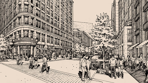 An interior mixed-use neighborhood is a feature of JDL's Foundry Park.