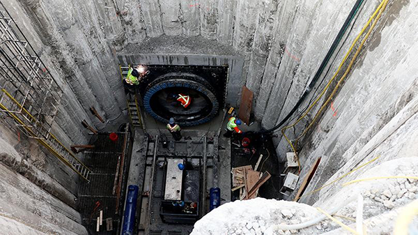 To do the work, the micro tunnel boring machine was lowered 17 metres down into the earth. Recently, it started drilling a roughly 2.4-metre-wide tunnel underneath the river.