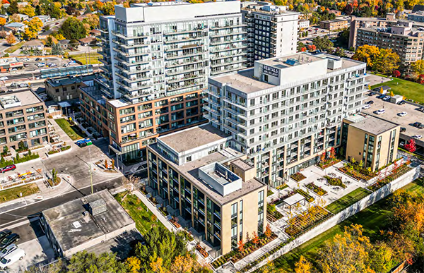 For an award-winning 12-storey affordable rental building in Newmarket, Ont. the architect created a four-level above-grade parkade with cladding. The parkade was sited with three sides hidden by the residence from the street and it features a shared courtyard on its roof.