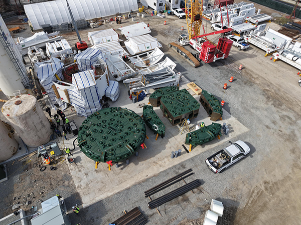 Massive tunnel boring machines are being assembled for the start of the Palisades Tunnel, a roughly one-mile section of the 4.5-mile twin tunnelling project between New Jersey and Manhattan that is all a part of New York City’s Hudson Tunnel Project.