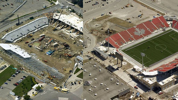 BMO Field at various stages of construction over the years.