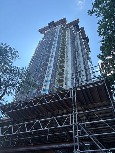 Toronto apartment tower undergoing exterior retrofit construction