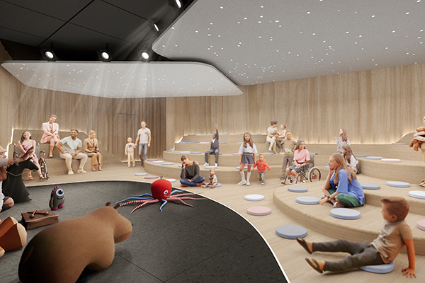 The new Saskatchewan library offers dedicated areas for children and teens, such as this children’s theatre.
